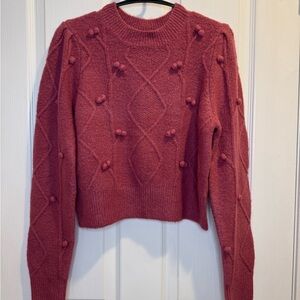 NWT Elodie Mauvy-Pink Pompom Cable Knit Crop Sweater Size XS
